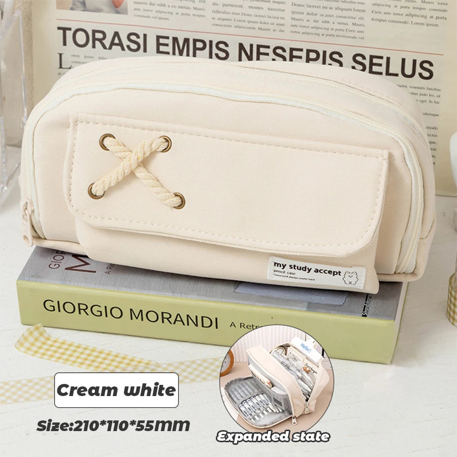 Simple Pencil Case for School Students, Large Capacity Stationery Organizer, Office Supplies Storage Bag