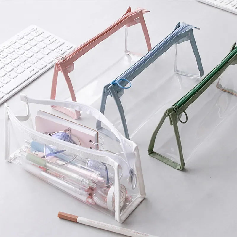 Large Capacity Transparent Pencil Case, Kawaii Pen Pouch, School Stationery Makeup Bag for Kids Teens Girls Boys