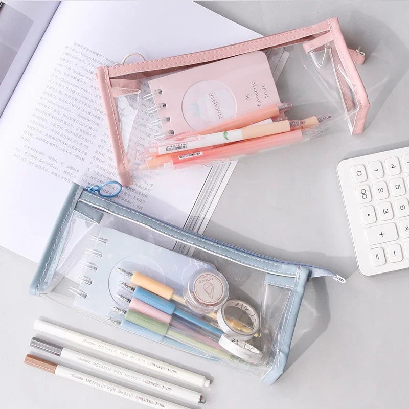 Large Capacity Transparent Pencil Case, Kawaii Pen Pouch, School Stationery Makeup Bag for Kids Teens Girls Boys