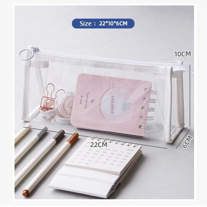 Large Capacity Transparent Pencil Case, Kawaii Pen Pouch, School Stationery Makeup Bag for Kids Teens Girls Boys