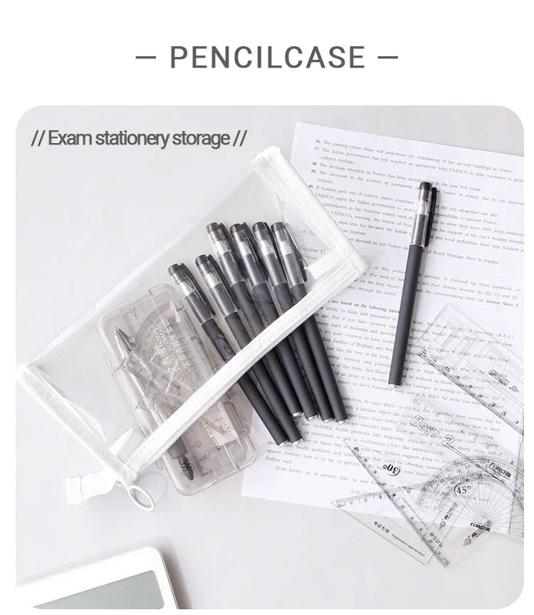 Large Capacity Transparent Pencil Case, Kawaii Pen Pouch, School Stationery Makeup Bag for Kids Teens Girls Boys