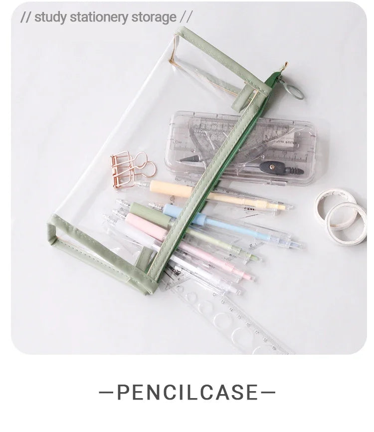 Large Capacity Transparent Pencil Case, Kawaii Pen Pouch, School Stationery Makeup Bag for Kids Teens Girls Boys