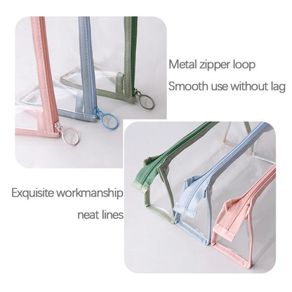 Large Capacity Transparent Pencil Case, Kawaii Pen Pouch, School Stationery Makeup Bag for Kids Teens Girls Boys