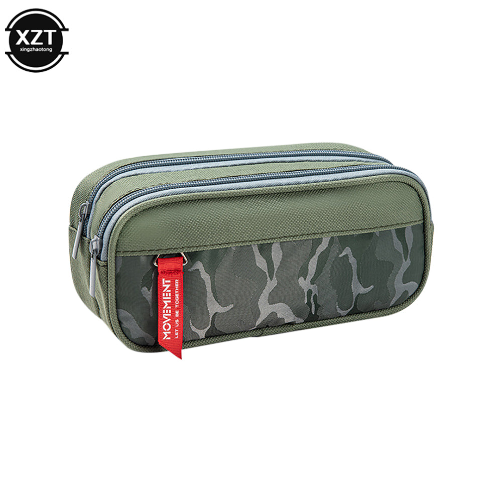 Camouflage Canvas Pencil Case with Double Zipper, School Stationery Bag for Boys Girls, Student Supplies Organizer