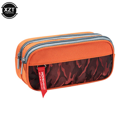 Camouflage Canvas Pencil Case with Double Zipper, School Stationery Bag for Boys Girls, Student Supplies Organizer