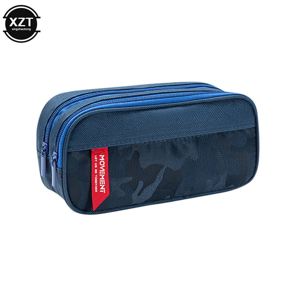 Camouflage Canvas Pencil Case with Double Zipper, School Stationery Bag for Boys Girls, Student Supplies Organizer