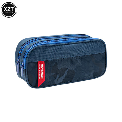 Camouflage Canvas Pencil Case with Double Zipper, School Stationery Bag for Boys Girls, Student Supplies Organizer
