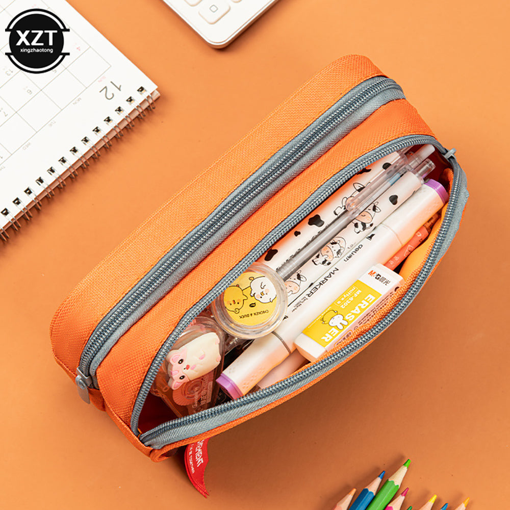 Camouflage Canvas Pencil Case with Double Zipper, School Stationery Bag for Boys Girls, Student Supplies Organizer