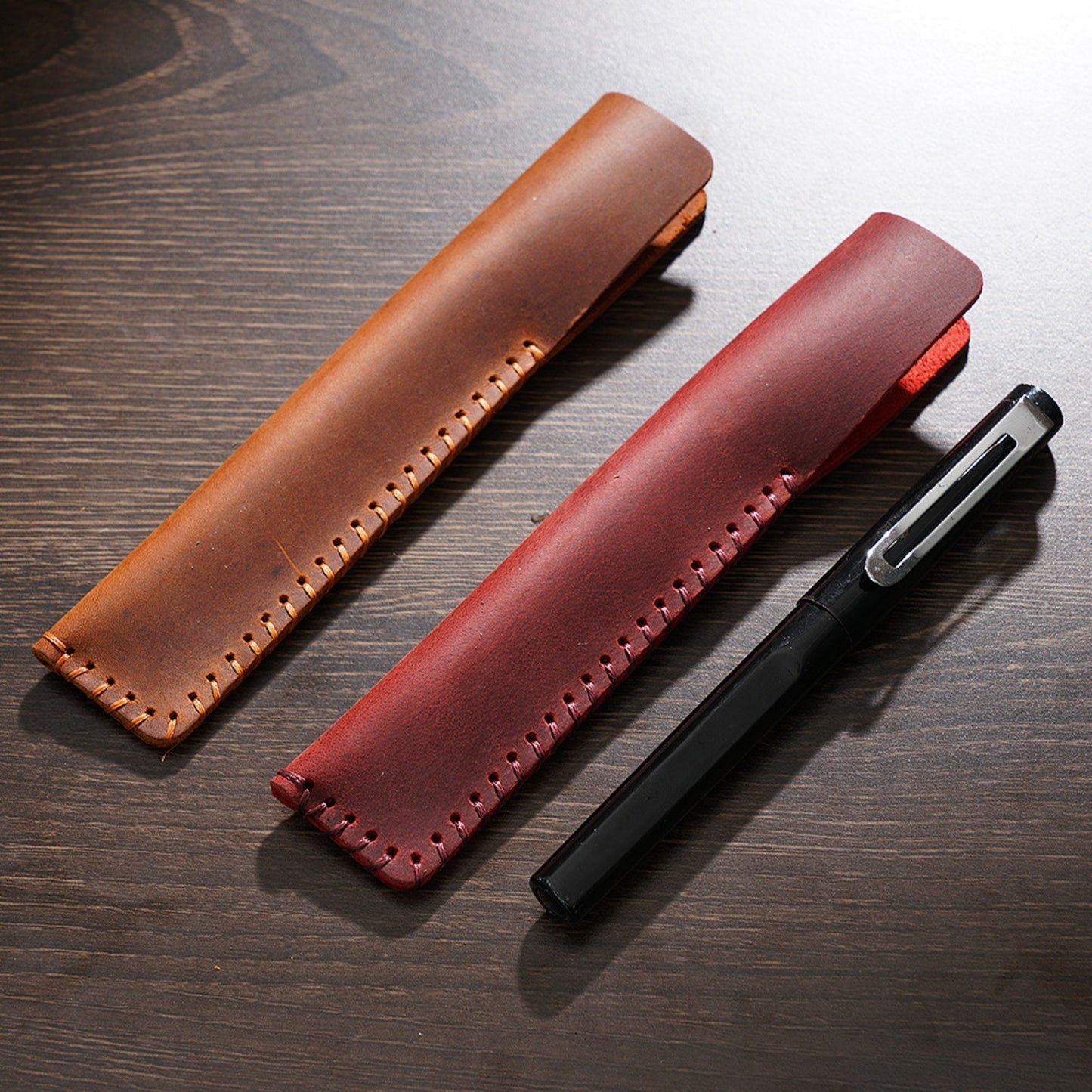 Vintage Leather Pencil Case, Handmade Cowhide Pen Holder, School and Office Pens Organizer Bag, Gift for Students