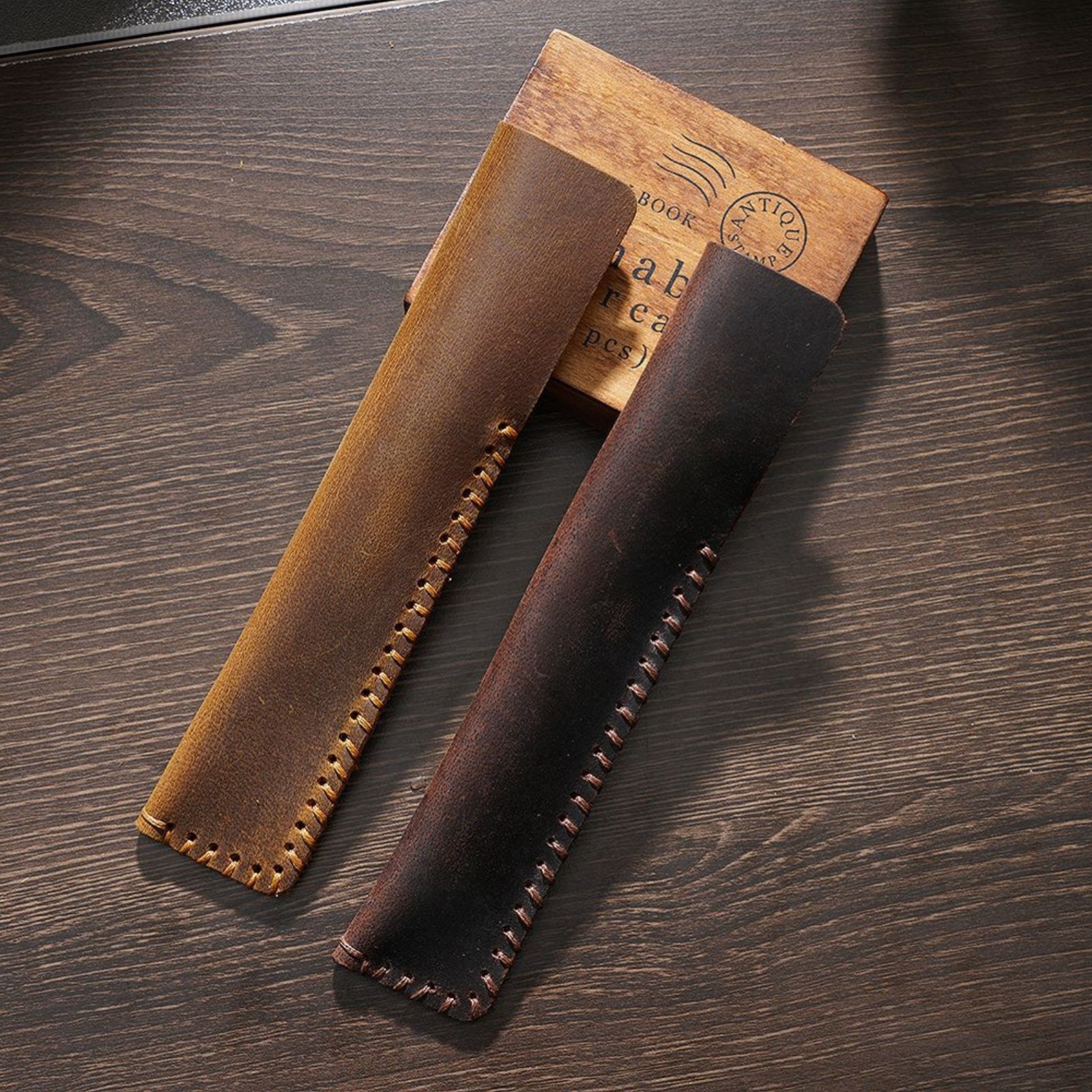 Vintage Leather Pencil Case, Handmade Cowhide Pen Holder, School and Office Pens Organizer Bag, Gift for Students
