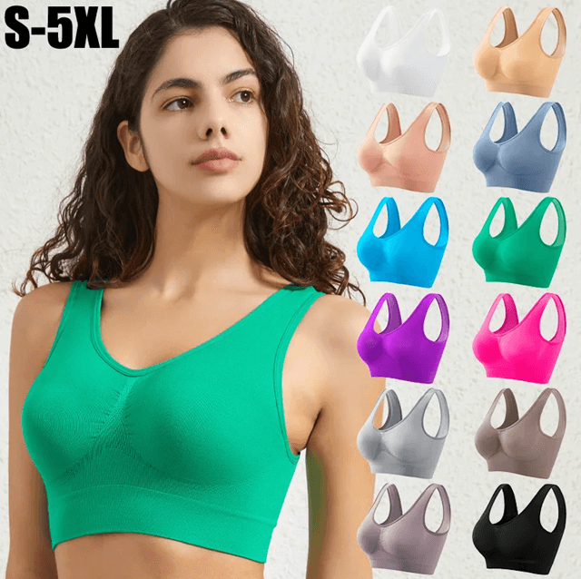 ElevateFit Seamless Push Up Sports Bra Breathable Wire Free Crop Top S to 5XL