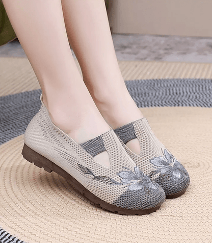 BreezeWalk Womens Embroidered Breathable Mesh Flats Soft Sole Anti Slip Summer Shoes 2