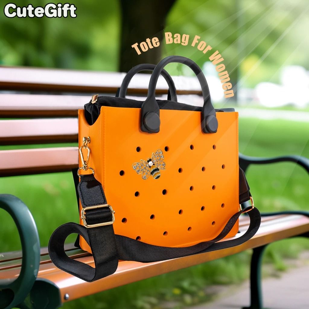 EVA Large Waterproof Shoulder Tote Bag for Women with Charm Hole Design