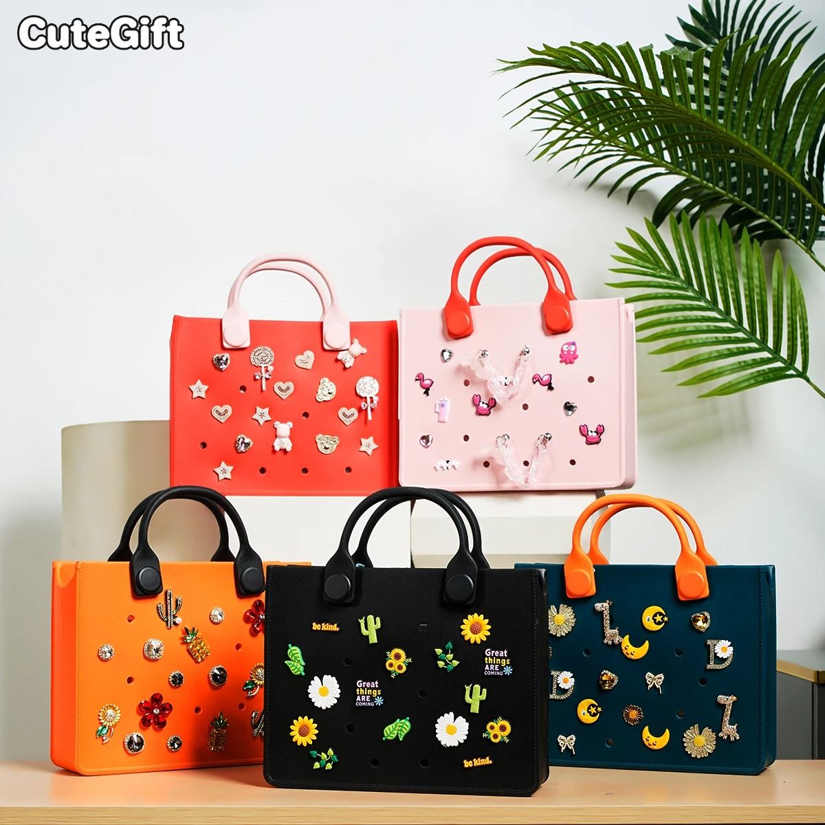EVA Large Waterproof Shoulder Tote Bag For Women With Charm Hole Design 1