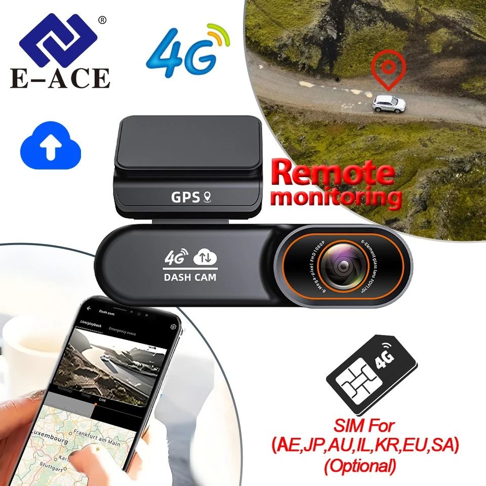 E ACE 4G Dash Cam with Remote Access GPS Collision Alert and Real Time Playback