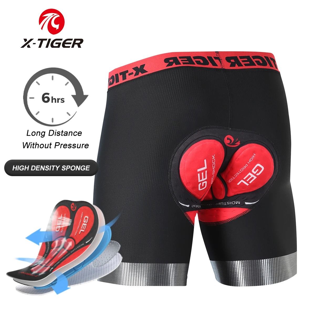 X TIGER Mens Cycling Underwear Shorts 5D Padded Sports Riding Bike Bicycle MTB Liner Shorts With An 10