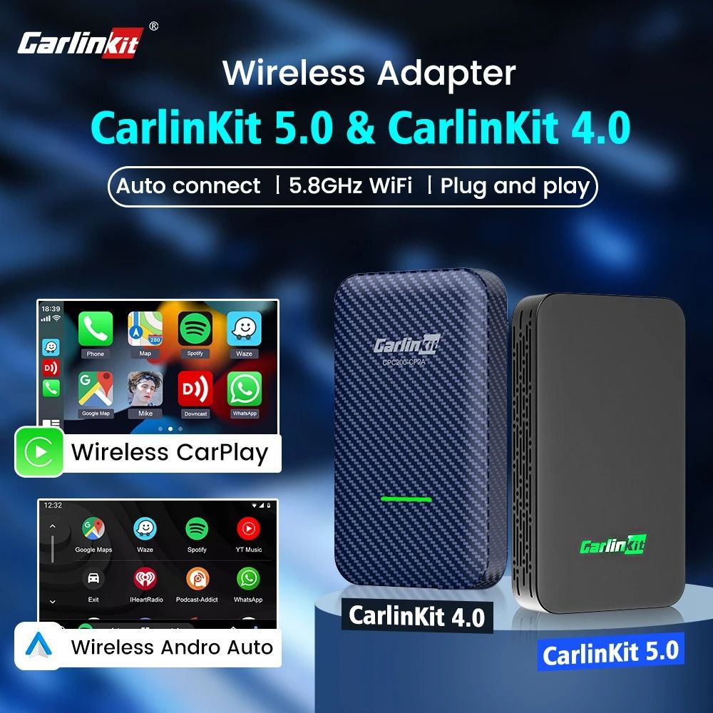 CarlinKit 5.0 and 4.0 Wireless Adapter for CarPlay and Android Auto with Seamless Integration for Compatible Vehicles