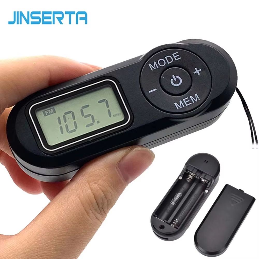 JINSERTA Portable Pocket FM Radio with LCD Display & Neck Lanyard – Mini Sports Receiver with 3.5mm Headphone Jack