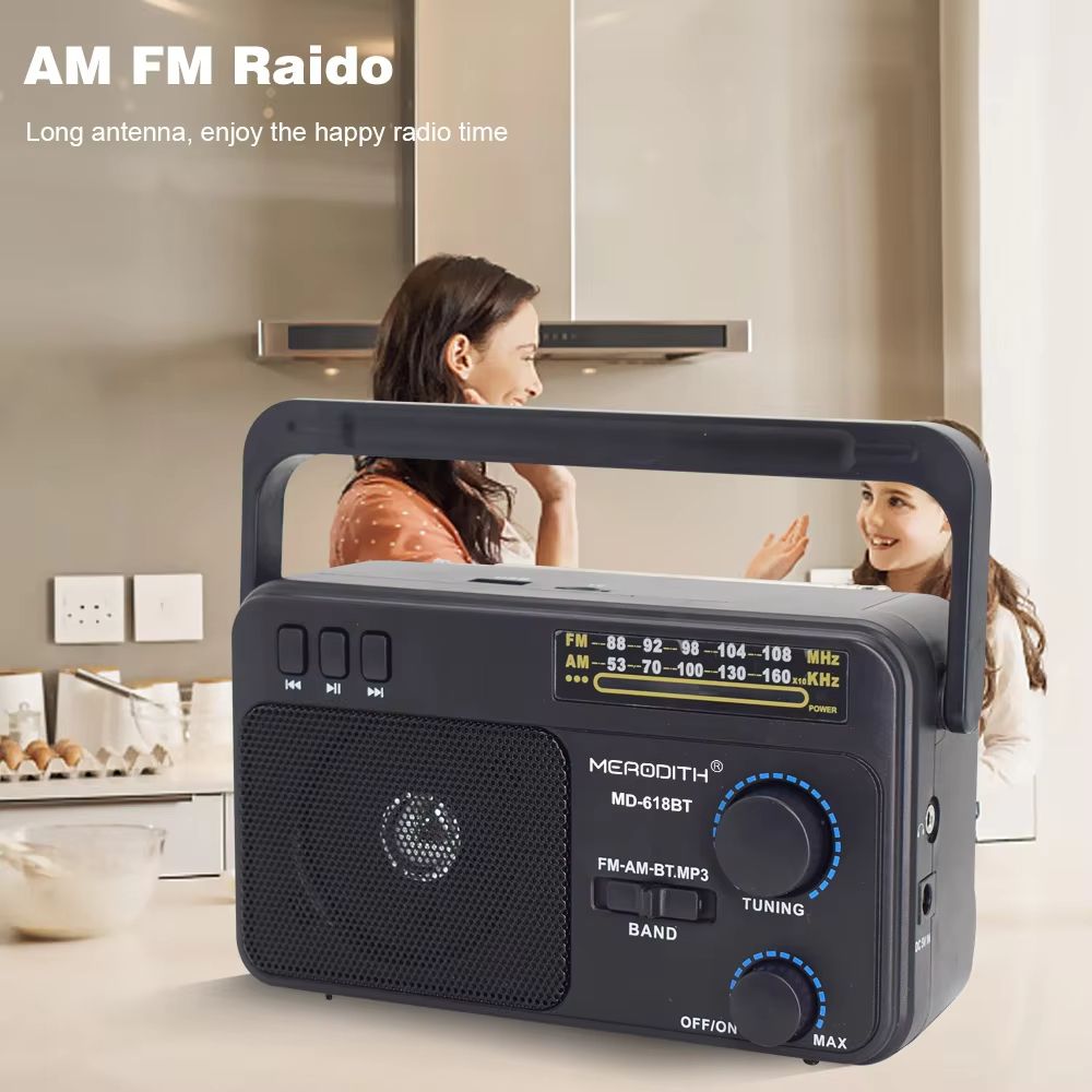 Classic AM FM Shortwave Transistor Radio – Battery or AC Powered with Large Tuning Knob for Indoor & Outdoor Use