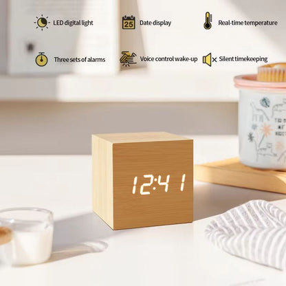 Minimalist Wooden LED Alarm Clock  SoundActivated Display With Temperature For Bedroom Or Office De 3
