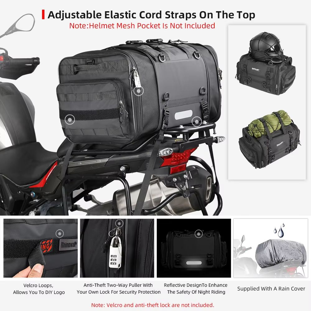 Rhinowalk Expandable Motorcycle Tail Bag  Waterproof 19L80L Trunk Luggage For Touring  Commuting 4