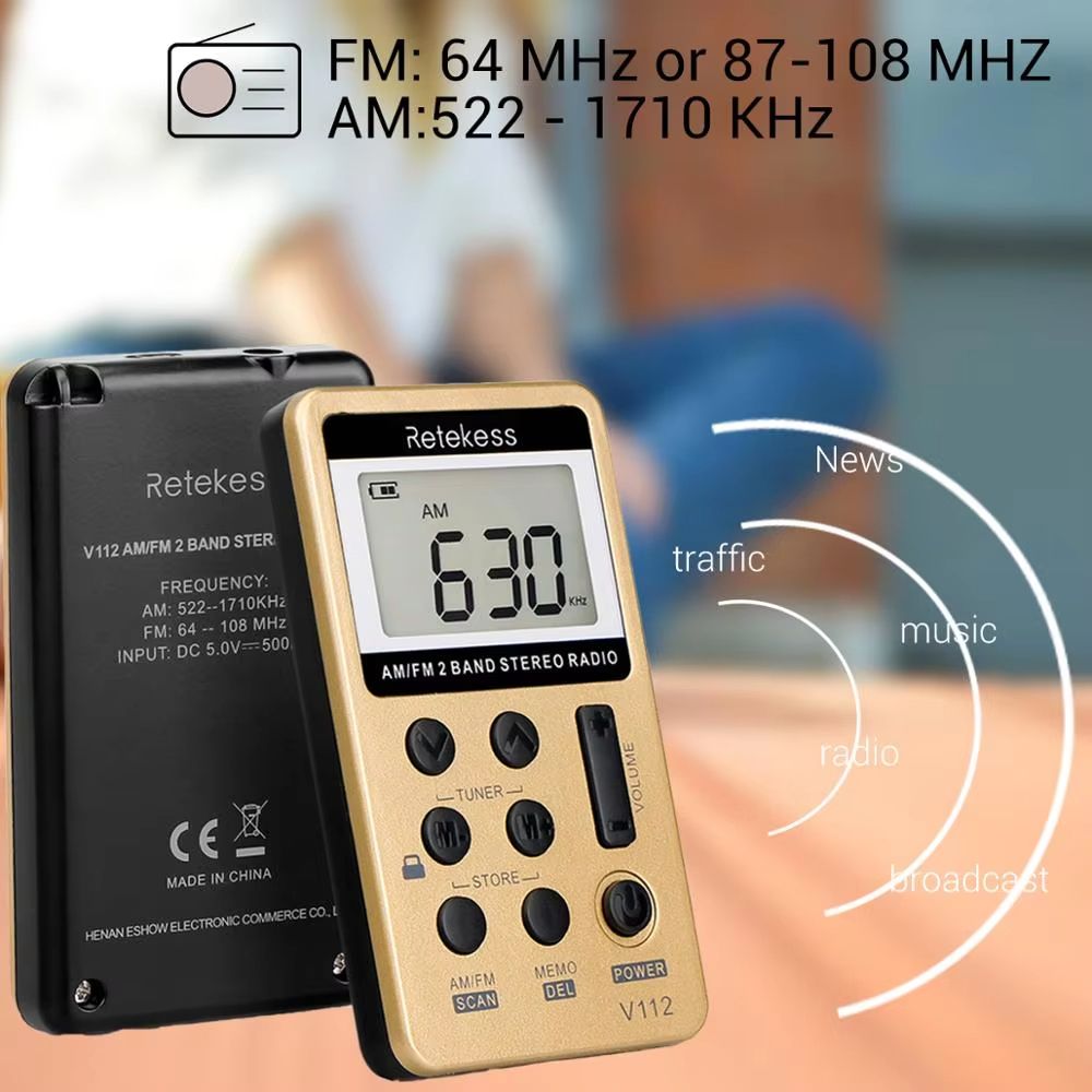 Pocket AM FM Radio  Retekess V112 Mini Rechargeable Portable Radio With Sleep Timer And Earphones 1