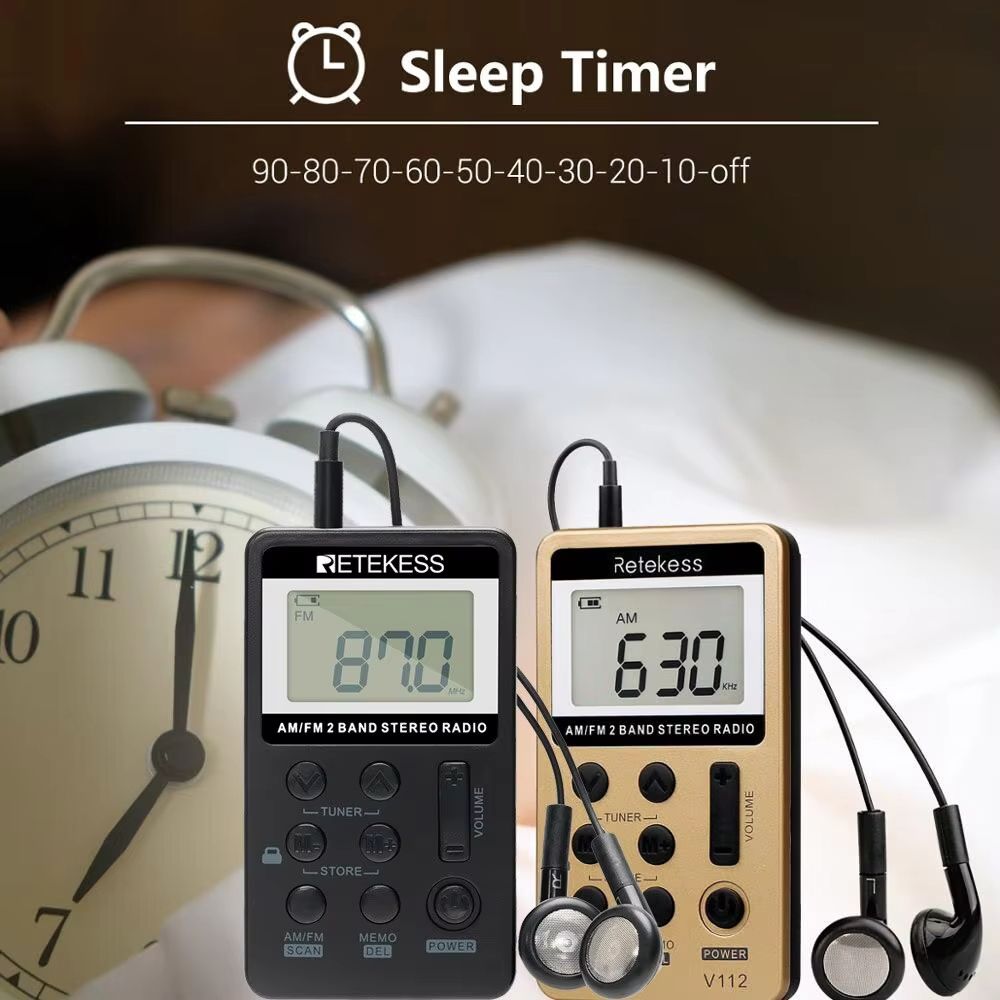Pocket AM FM Radio  Retekess V112 Mini Rechargeable Portable Radio With Sleep Timer And Earphones 4