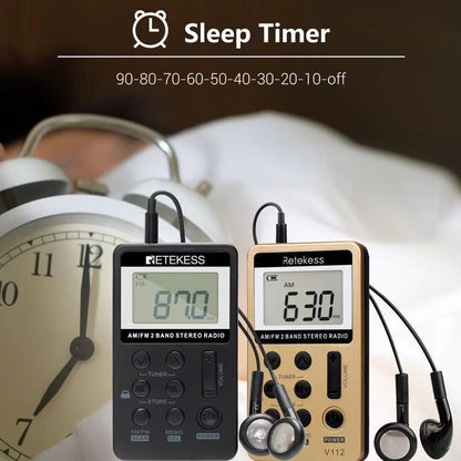 Pocket AM FM Radio  Retekess V112 Mini Rechargeable Portable Radio With Sleep Timer And Earphones 4