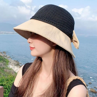 UV Protection Bucket Hat for Women Foldable Wide Brim Summer Sun Hat with Ponytail Hole