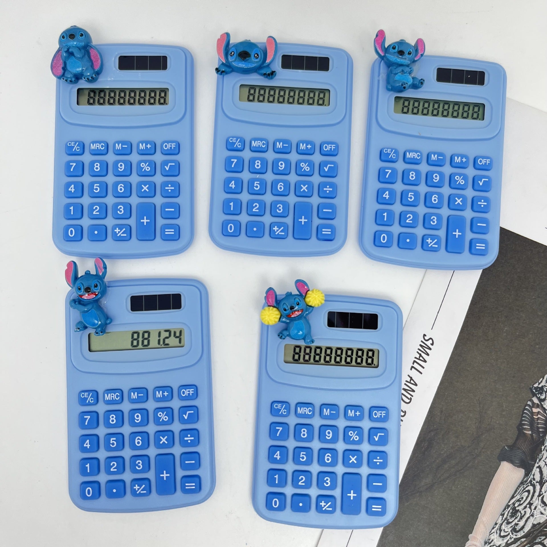 Solar Powered Disney Stitch Calculator, Portable Math Tools for Kids, Cartoon Learning Stationery Gift