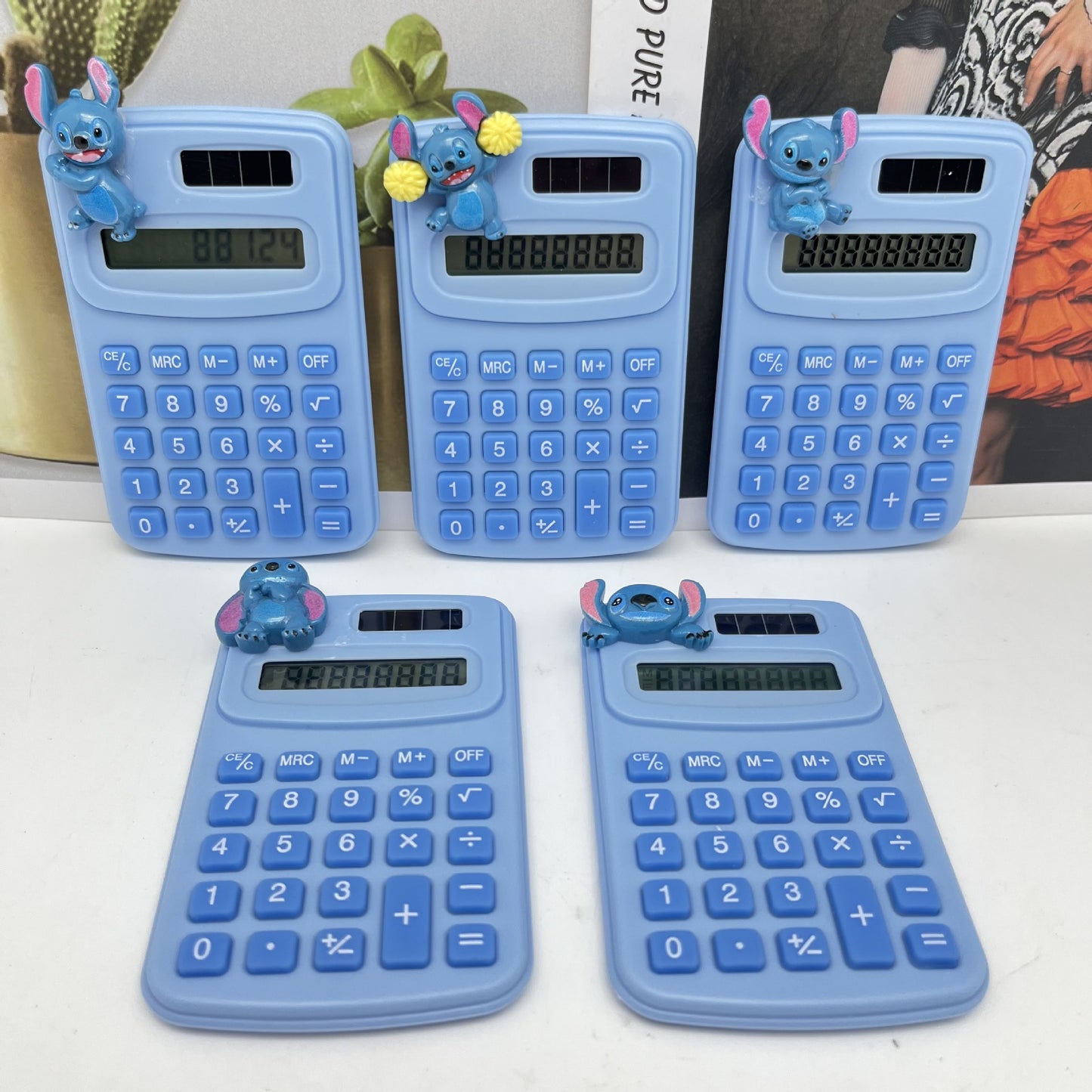 Solar Powered Disney Stitch Calculator, Portable Math Tools for Kids, Cartoon Learning Stationery Gift