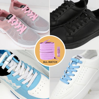 2Pairs Without Ties Elastic Laces No Tie Shoe Laces With Press Lock For Sneakers 8MM Widened Flat S 4
