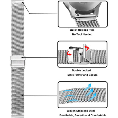 Universal Milanese Watchband Quick Release Stainless Steel Mesh Strap In Silver 3