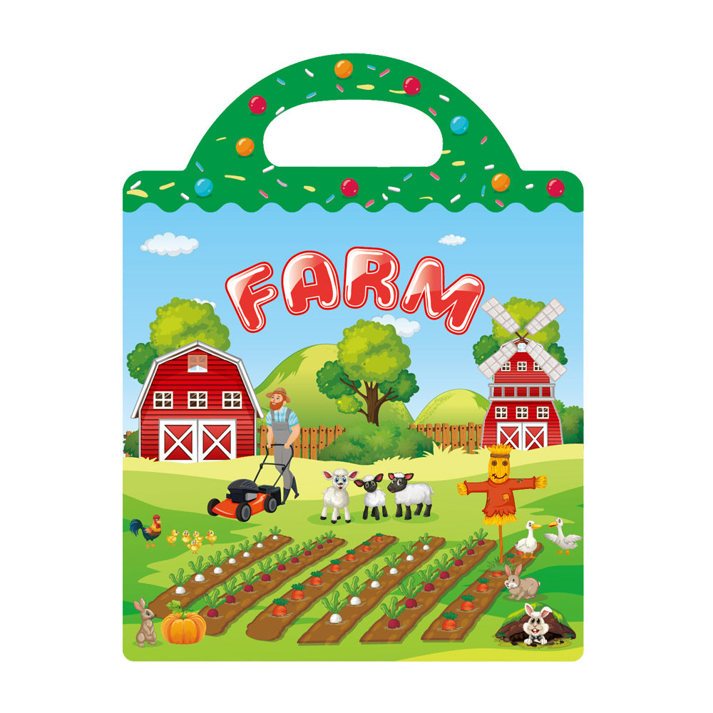 Kids DIY Puzzle Sticker Book, Reusable Scene Cute Cartoon Animal Stickers, Learning Cognition Toys, Back to School Gift