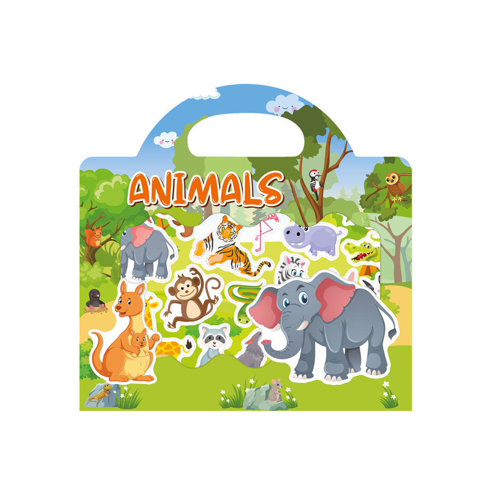 Kids DIY Puzzle Sticker Book, Reusable Scene Cute Cartoon Animal Stickers, Learning Cognition Toys, Back to School Gift