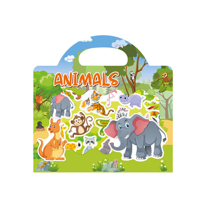 Kids DIY Puzzle Sticker Book, Reusable Scene Cute Cartoon Animal Stickers, Learning Cognition Toys, Back to School Gift