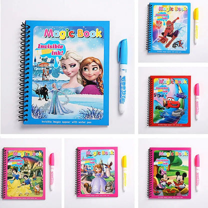 DIY Magic Watercolor Painting Book for Kids, Frozen Disney Puzzle Graffiti, Mickey Mouse Sofia Cars Cartoon Gift