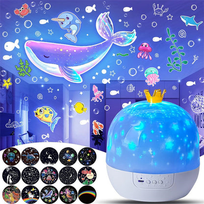 Crown Star Light Projection Lamp, Rotating Star Bedroom Ceiling Atmosphere Night Lamp with 6 Films