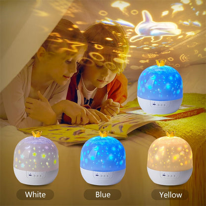 Crown Star Light Projection Lamp, Rotating Star Bedroom Ceiling Atmosphere Night Lamp with 6 Films