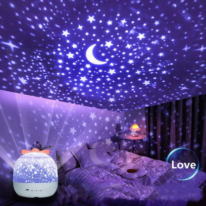 Crown Star Light Projection Lamp, Rotating Star Bedroom Ceiling Atmosphere Night Lamp with 6 Films