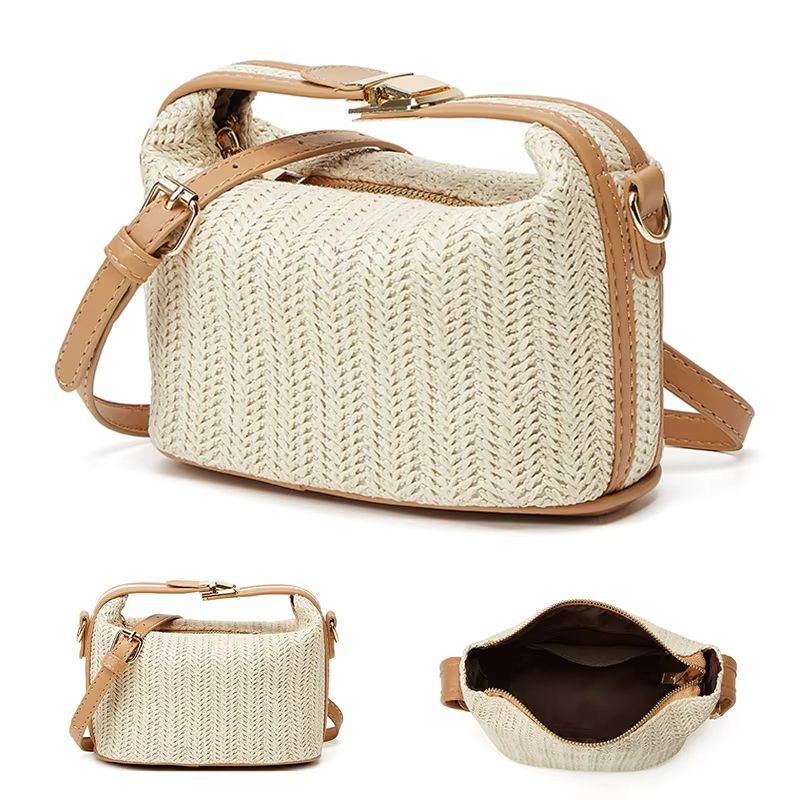 Yogodlns Small Straw Shoulder Bag Woven Crossbody Beach Tote 2