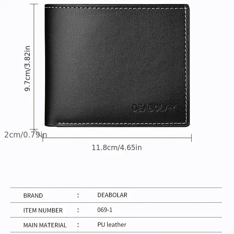 Men PU Leather Short Wallet, Slim Bifold Multi Card Holder Purse With ID Window, Folding Casual Credit Wallet