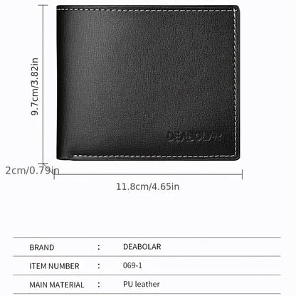 Men PU Leather Short Wallet, Slim Bifold Multi Card Holder Purse With ID Window, Folding Casual Credit Wallet
