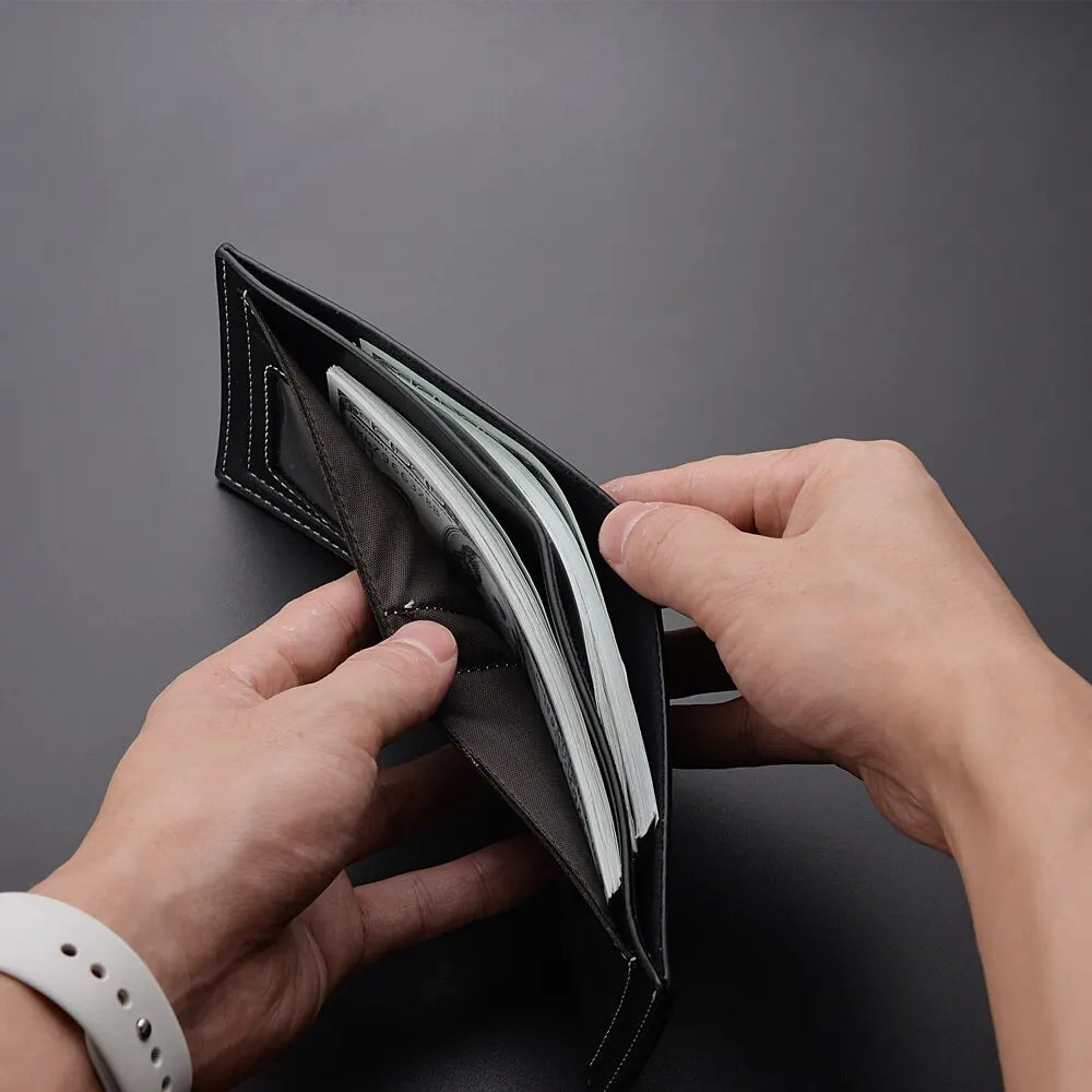 Men PU Leather Short Wallet, Slim Bifold Multi Card Holder Purse With ID Window, Folding Casual Credit Wallet