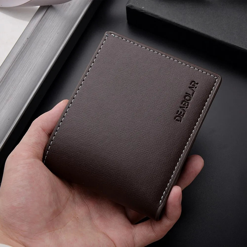 Men PU Leather Short Wallet, Slim Bifold Multi Card Holder Purse With ID Window, Folding Casual Credit Wallet