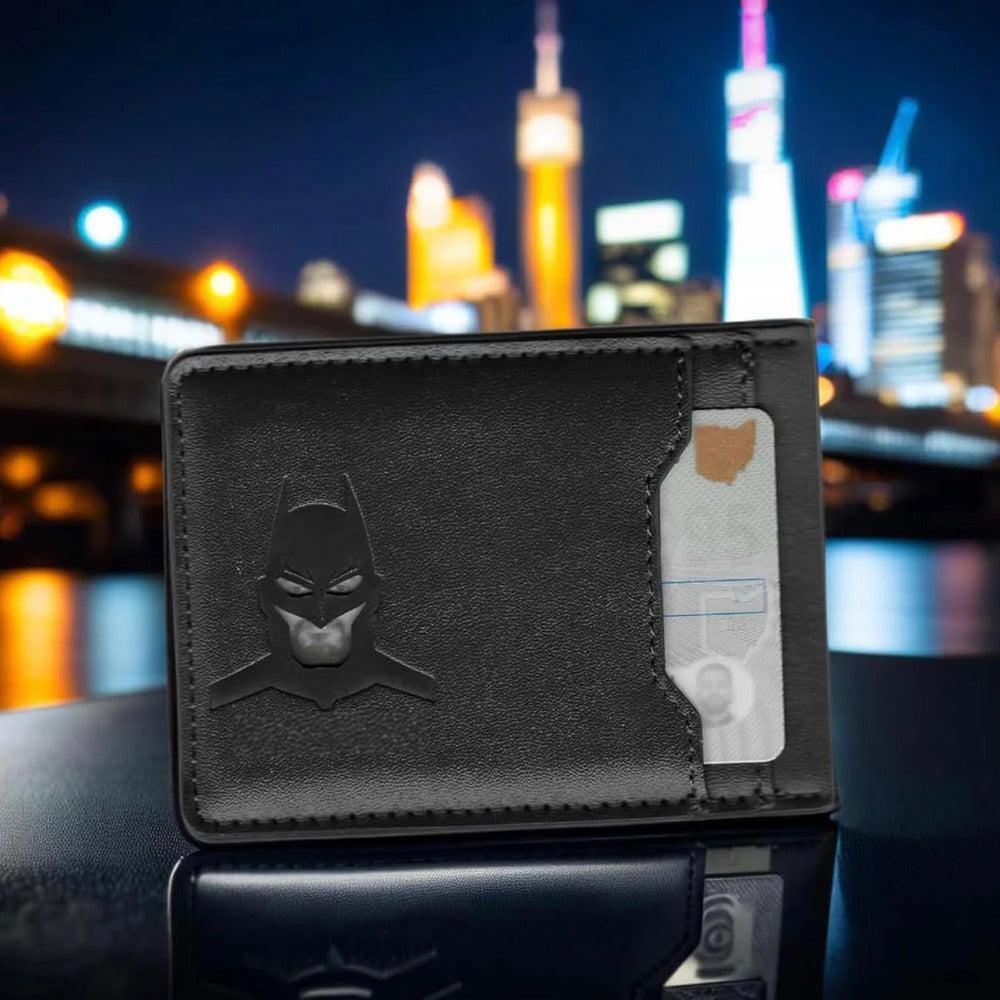 Slim Bat ID Wallet Leather Card Holder Case Wallet, Superhero Mask Gift for Dad, Son, Husband
