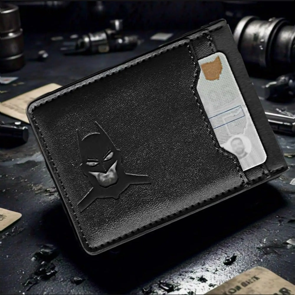 Slim Bat ID Wallet Leather Card Holder Case Wallet, Superhero Mask Gift for Dad, Son, Husband