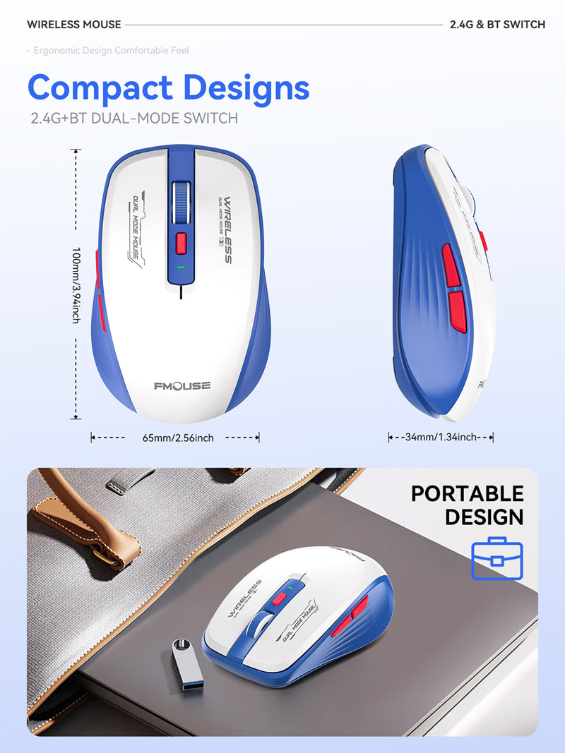 Xiaomi Bluetooth Mouse Wireless Dual Mode, Silent 1600 DPI, Ergonomic Portable Mouse for Android, PC, Laptop