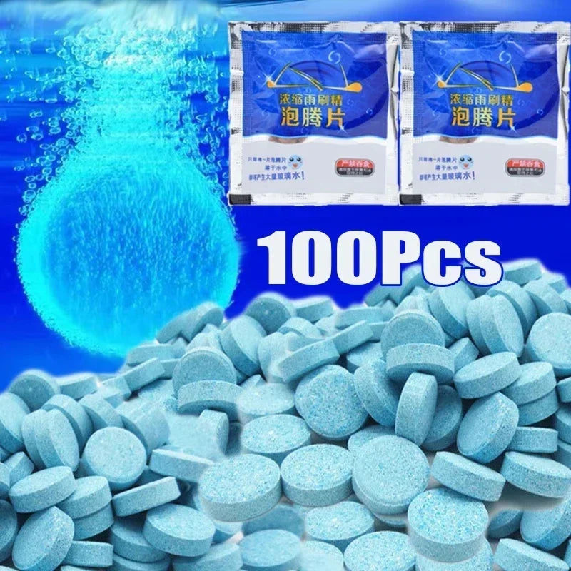 All-Season Windshield Washer Effervescent Tablet, Solid Concentrate, Shellac-Free Formula for Streak-Free Cleaning