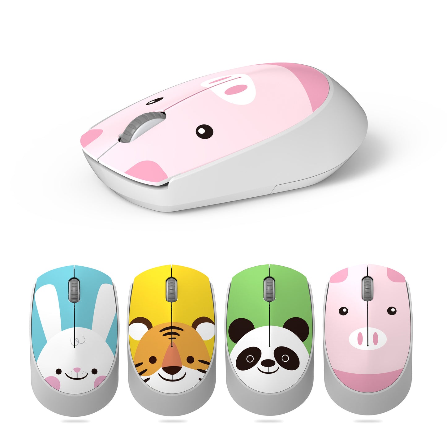 Wireless USB Mini Rechargeable Mouse, Cute Pink Cartoon Mause, Silent Click Ergonomic Optical Mice for Kids Gift